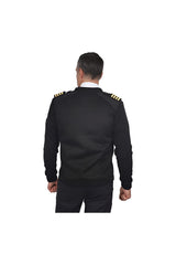 Men’s black sweater jacket back view showing clean fitted design