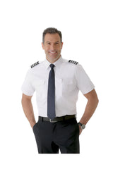 Men’s white tapered pilot shirt short sleeve with epaulette straps 