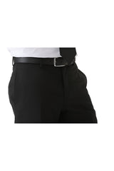 Men’s black pilot trousers tailored fit close up view